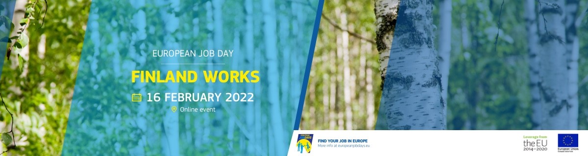 Finland works, EURES - European Job Days, 16 February 2022 -banneri.