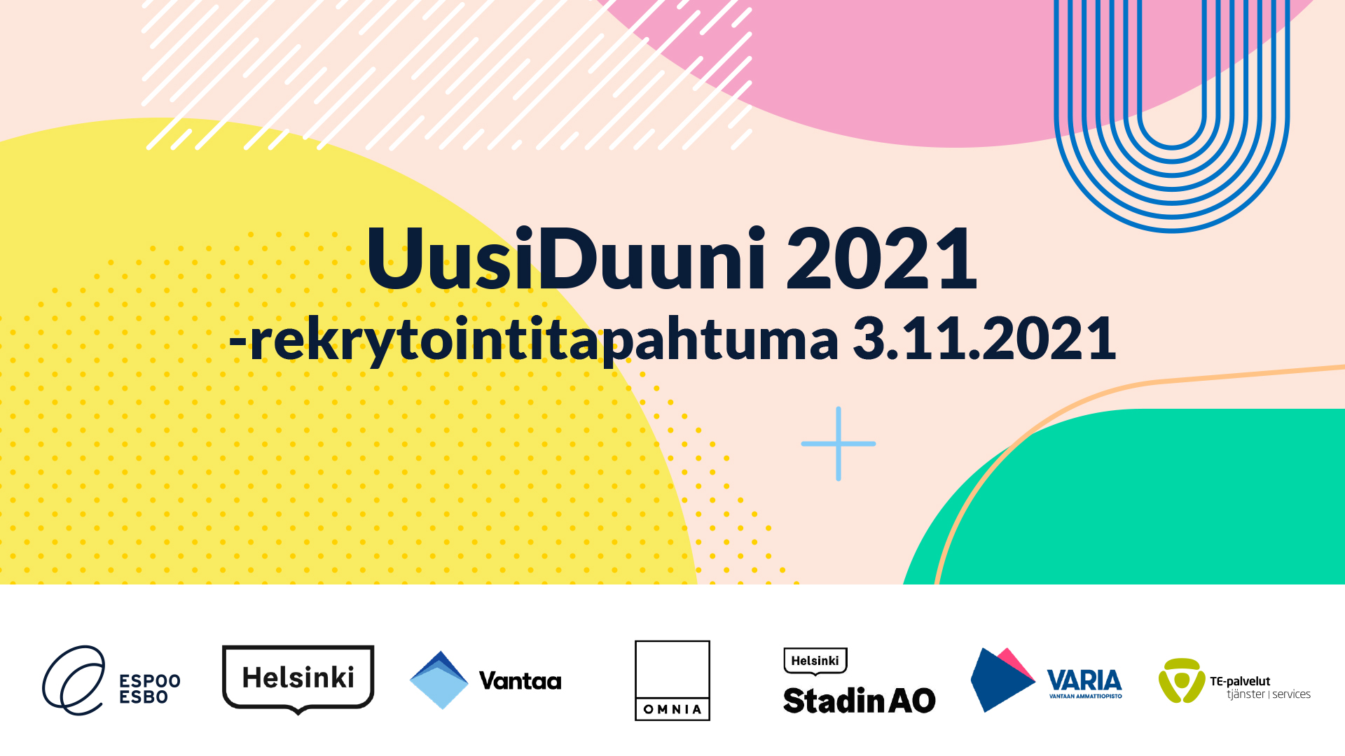UusiDuuni 2021 -rekrytointitapahtuma järjestetään 3.11.2021. Kuvan alareunassa järjestäjien logot.