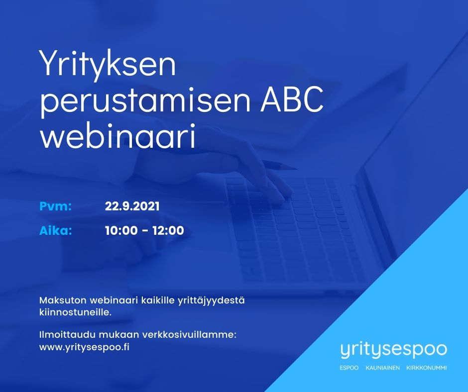 Yrityksen perustamisen ABC webinaari 22.9.2021 klo 10-12 -banneri.